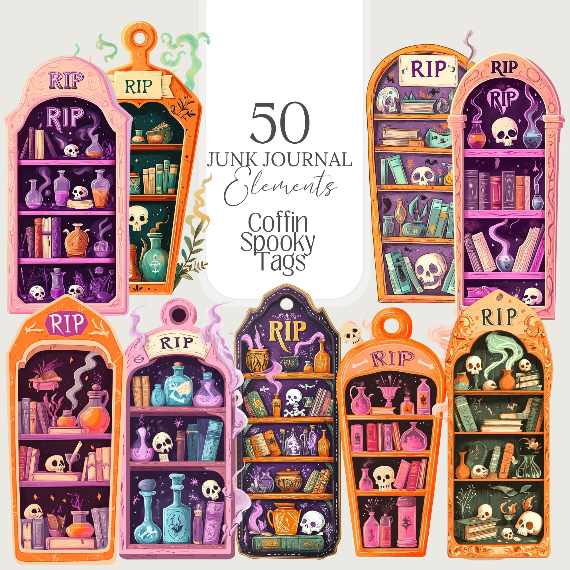 Halloween Tags Spooky PNG Coffin Party Favor Clipart