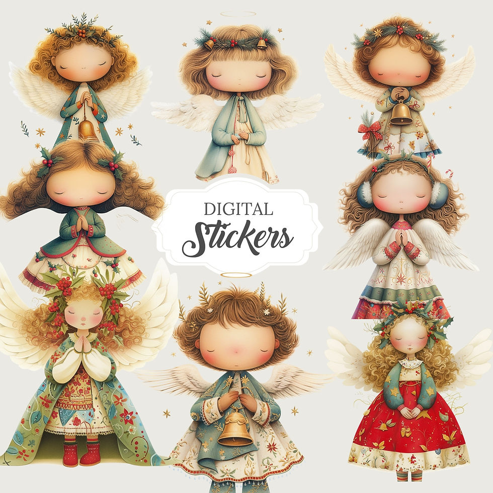 Thumbnail: Adorable Cute Christmas Child Angels Clipart | Watercolor Printable PNGs