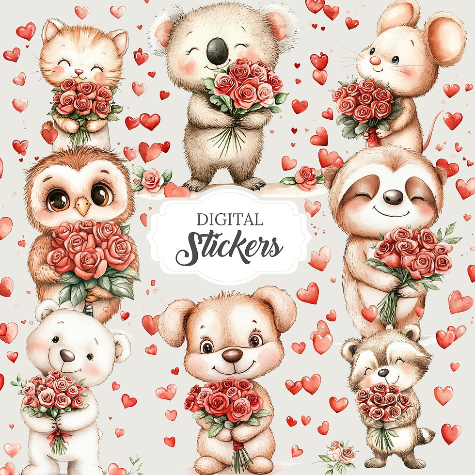 Thumbnail: Cute Valentines Animals 66 clipart set