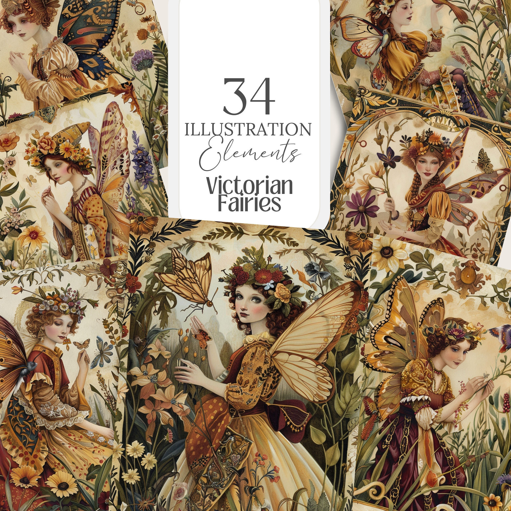 Victorian Fairies Covers Illustrations Set