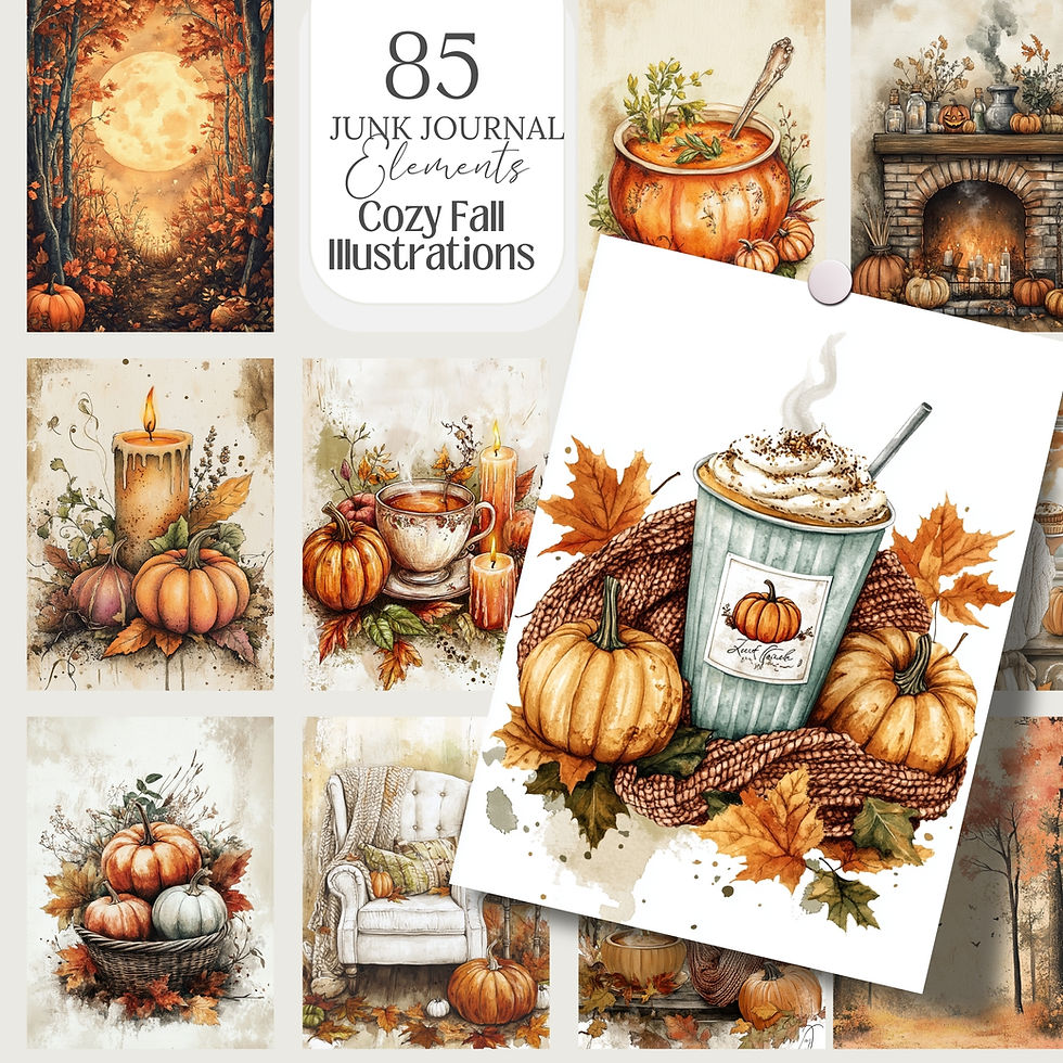 Thumbnail: Cozy Fall Autumn Whimsical Illustrations | Printable Ephemera for Cards