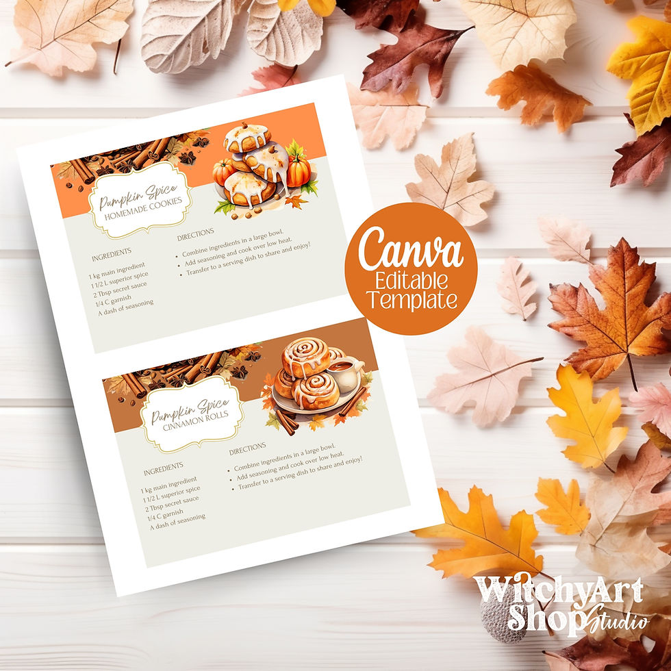 Thumbnail: Cozy Autumn Pumpkin Spice Recipe Cards | Whimsical Cottagecore Printable, Editab