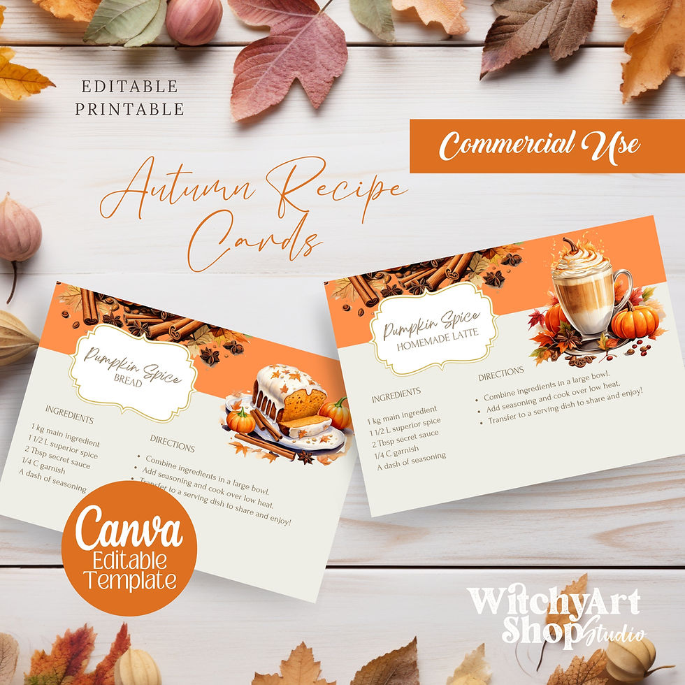 Thumbnail: Cozy Autumn Pumpkin Spice Recipe Cards | Whimsical Cottagecore Printable, Editab