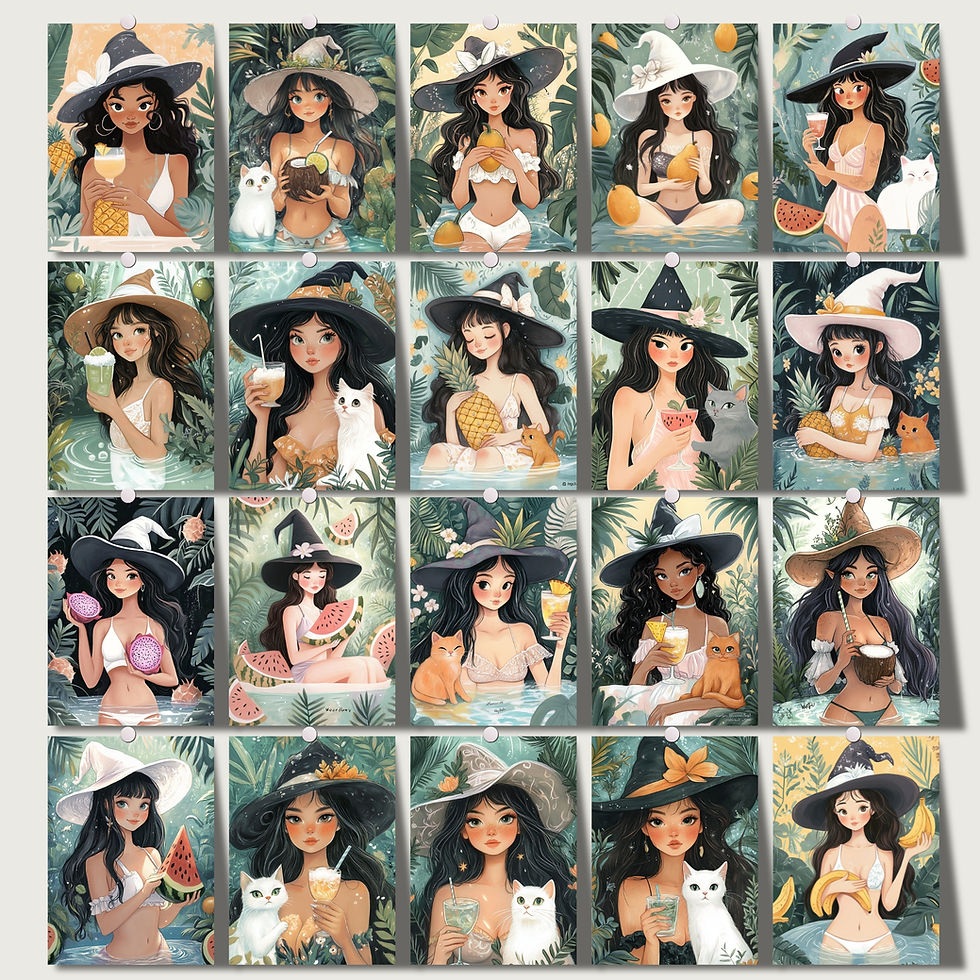 Miniatura: Tropical Summer Witches Card Illustrations
