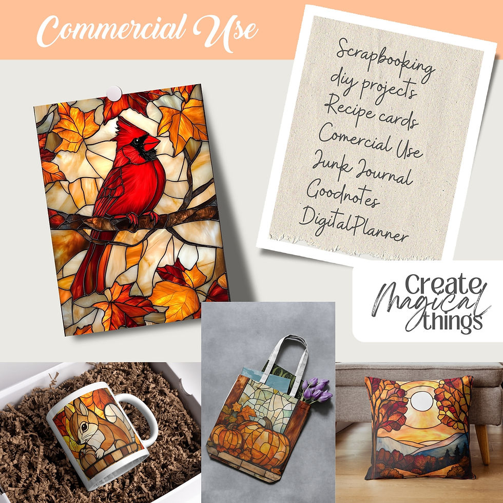 Miniatura: Cozy Fall Faux Stained Glass Pumpkin Spice 70 PNG | Printable Autumn Decor
