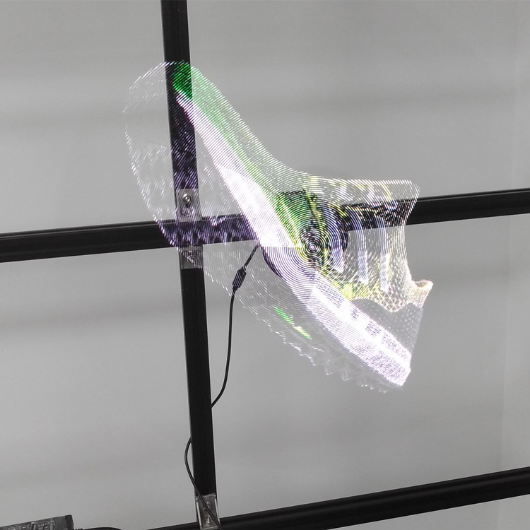 Hélice holographique LED affichant un hologramme de 50, 65 ou 100cm de diamètre semblant flotter dans l'air, sans écran ni film.