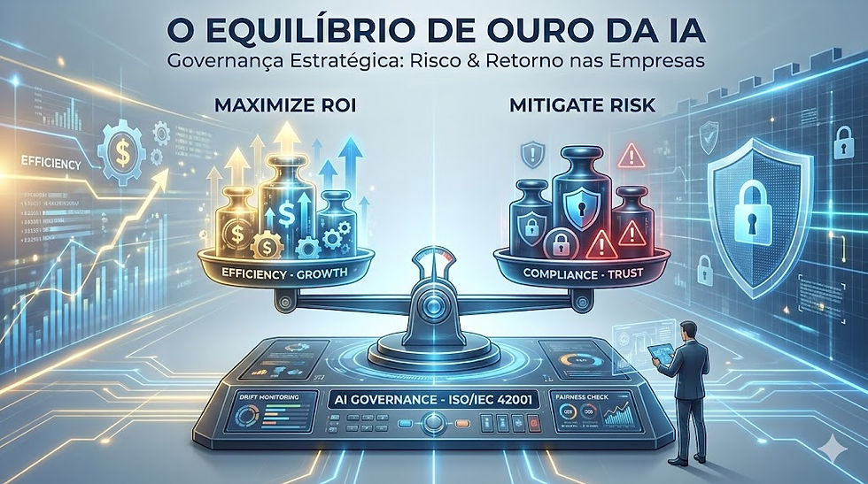 O Equilíbrio de Ouro: Como a Governança de IA maximiza o ROI e mitiga Riscos