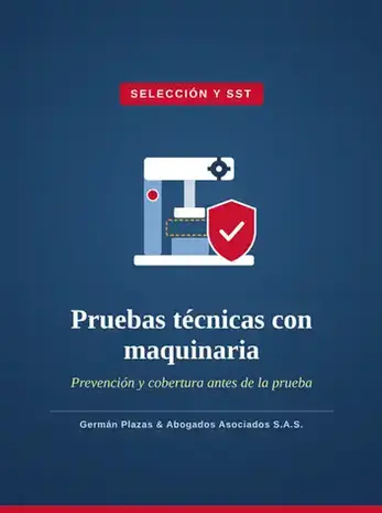 Ilustración de una prensa industrial con un escudo de seguridad, sobre pruebas técnicas de selección con maquinaria en Colombia.