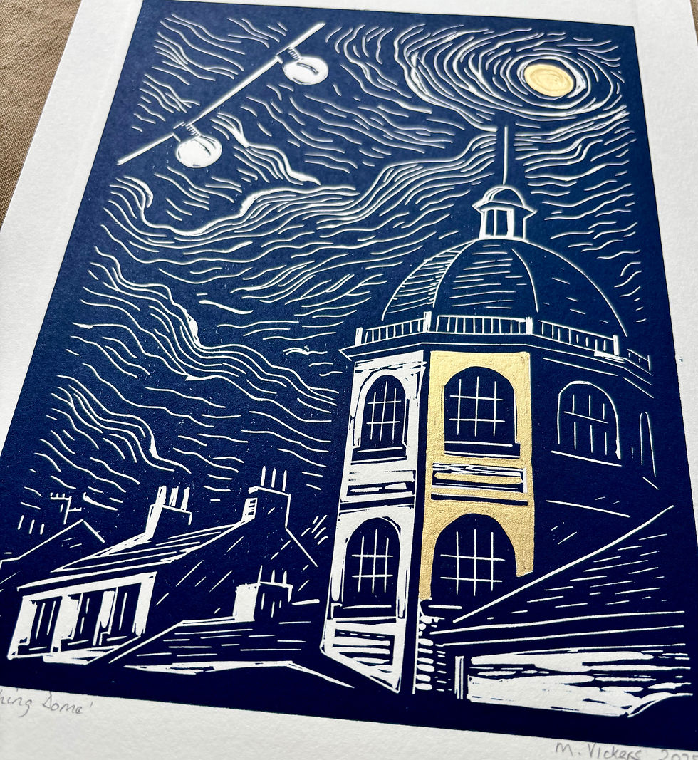 Thumbnail: Mounted Linocut of The Worthing Dome (hand finished)