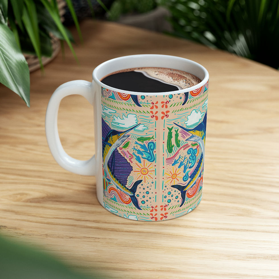 Thumbnail: "Mujeres" Marlin and Sailfish Ceramic Coffee Mug, 11oz