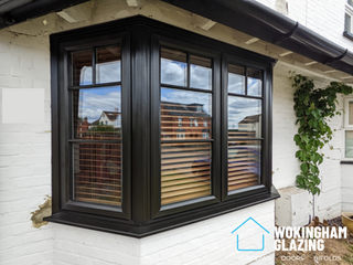 Black brown uPVC bay window with astragal bars, installed in Wokingham