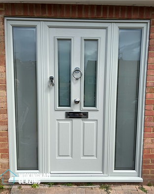 Comp Door Whitmore composite front door in agate grey with Victorian glass, installed in Wokingham