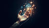 A hand reaching out with stardust hovering over it. The image should be realistic and look