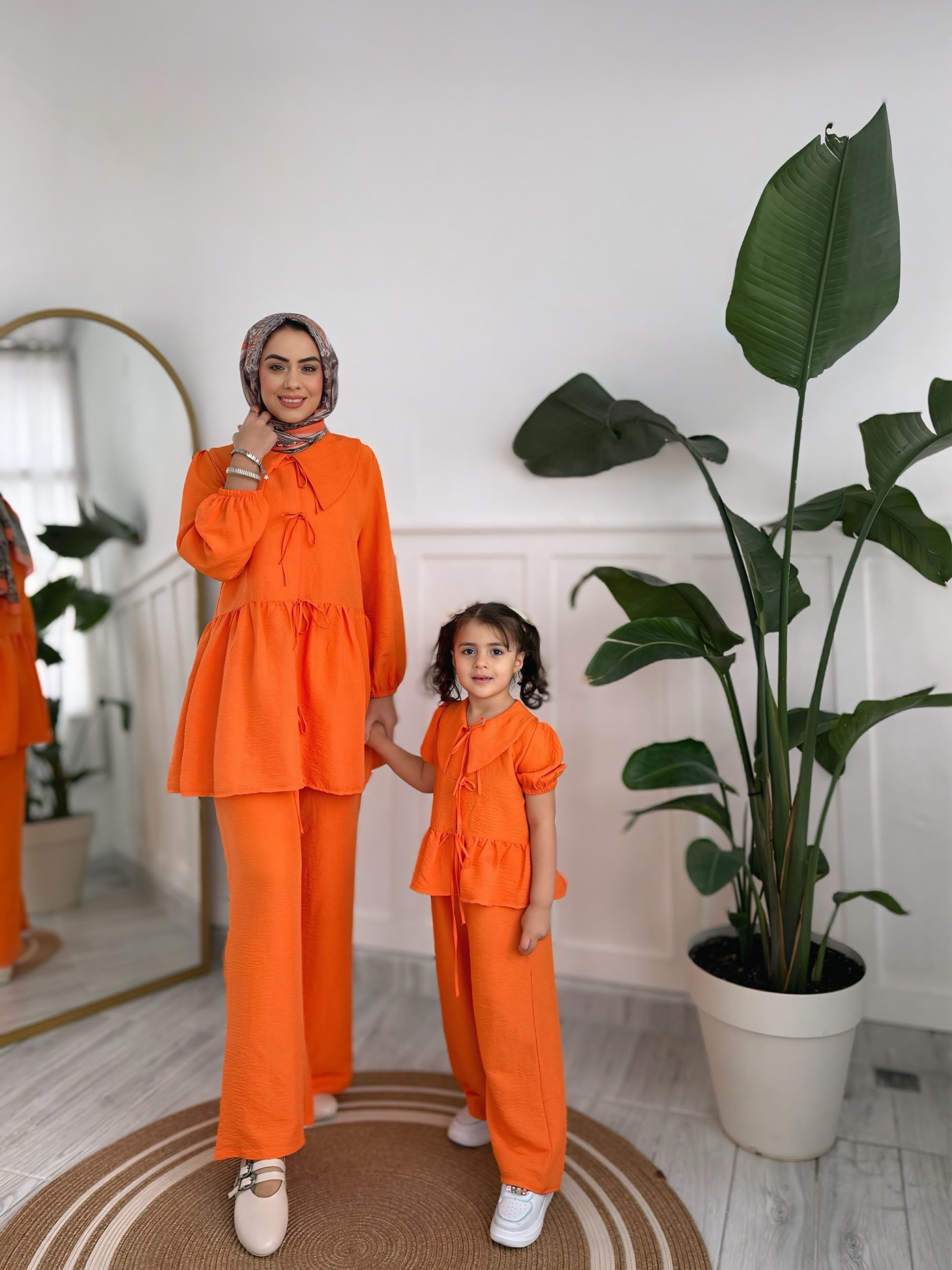 Turuncu Anne Kız Pantolonlu Takım
