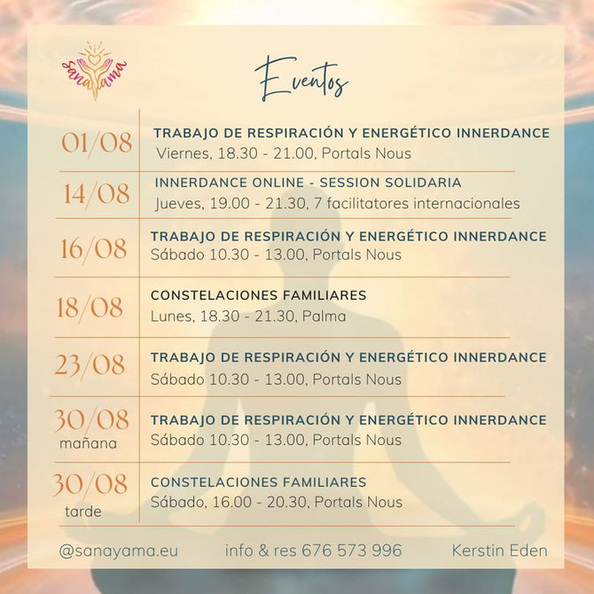 Eventos Sanayama desde el 01/08/2025 hasta el 30/08/2025