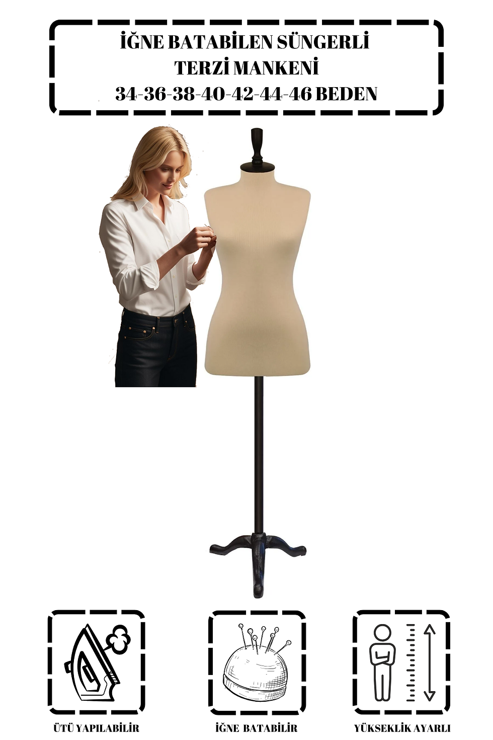 Süngerli İğne Batabilen Bayan Terzi Mankeni