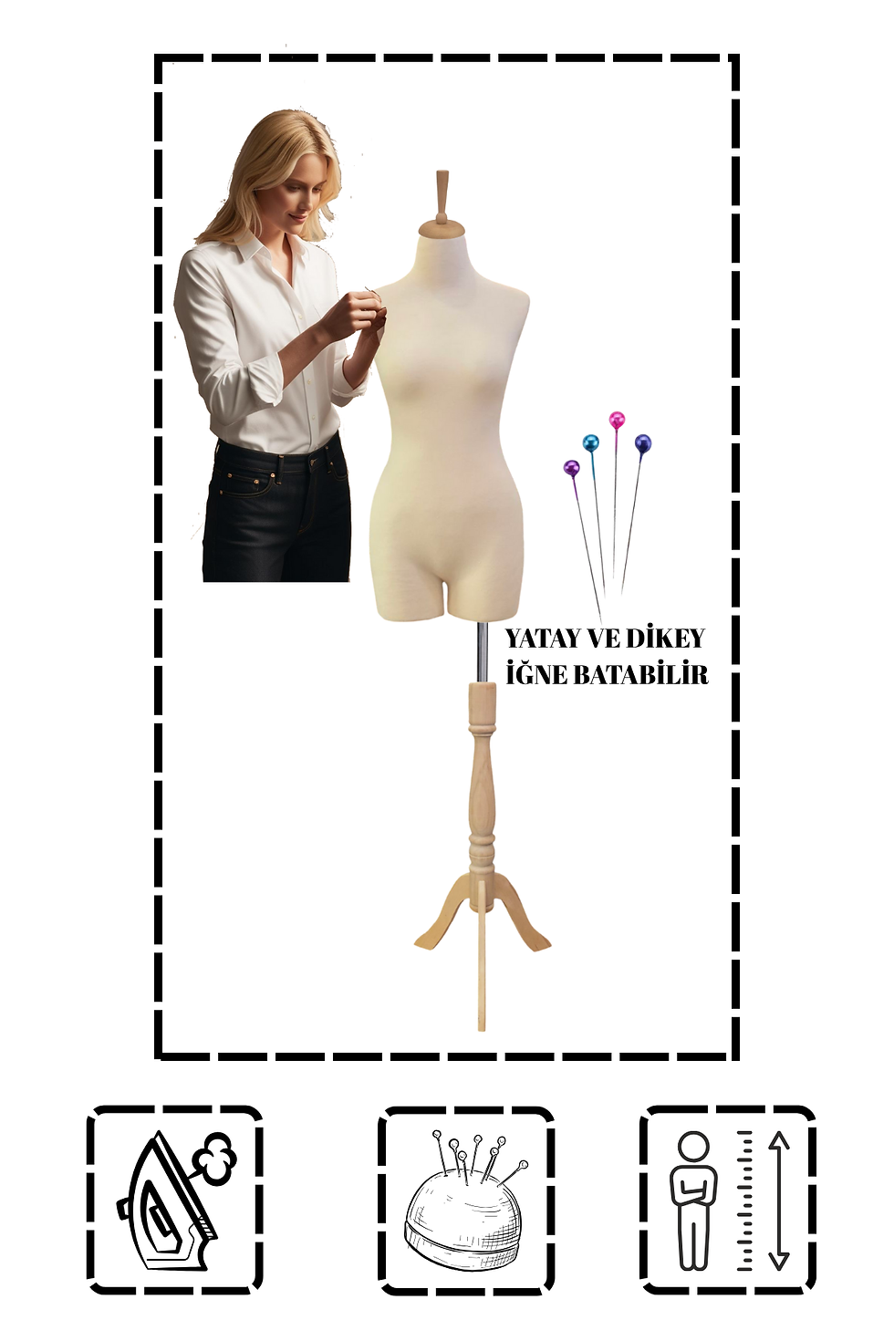 36 Beden Pantolon Giyebilen Süngerli İğne Batabilen Bayan Terzi Mankeni