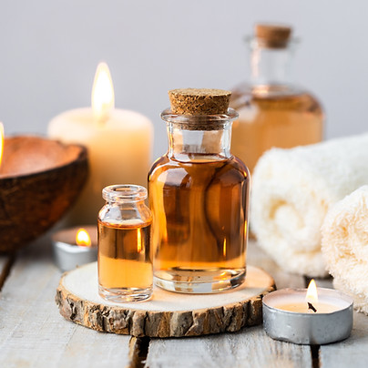 Concept of spa treatment in salon with pure organic natural oil. Atmosphere of relax, dete