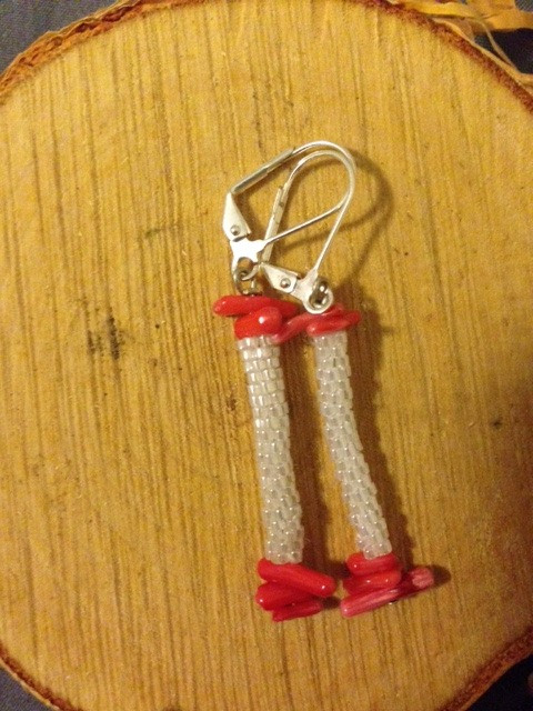 White Peyote Stitch Earrings