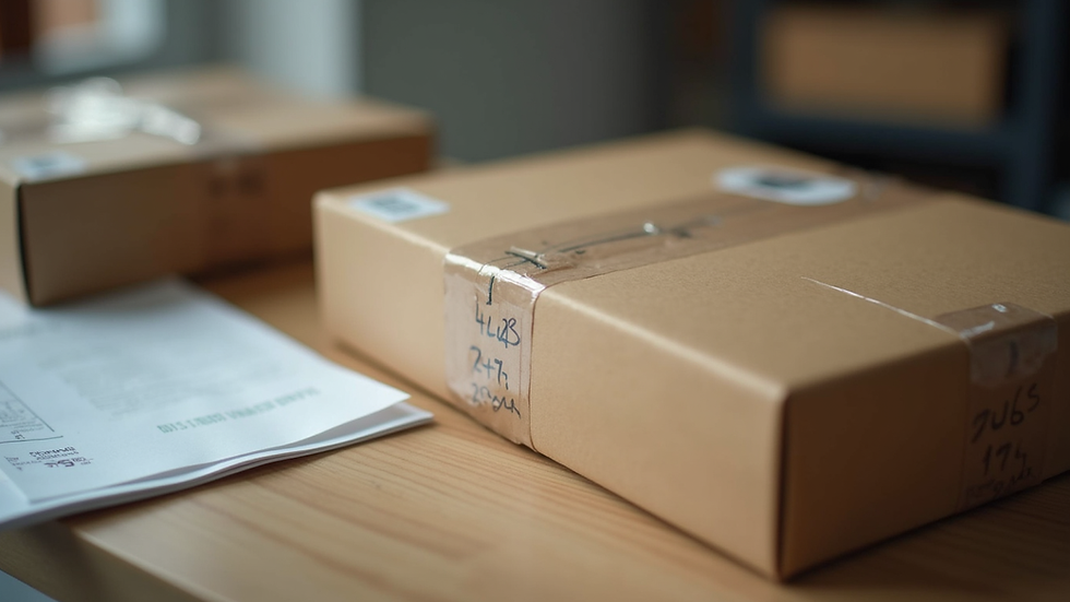 Close-up view of a package being prepared for return shipment