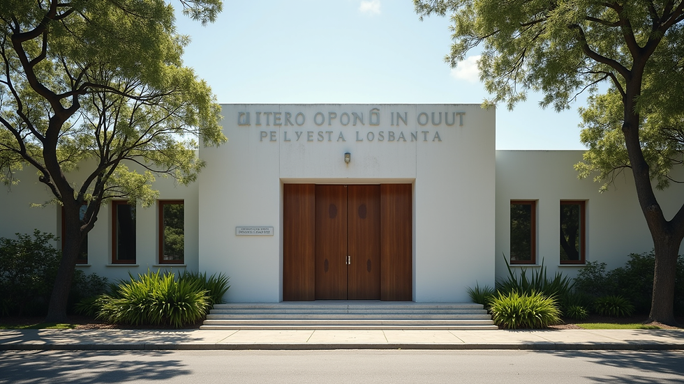 Eye-level view of a courthouse entrance in Niterói