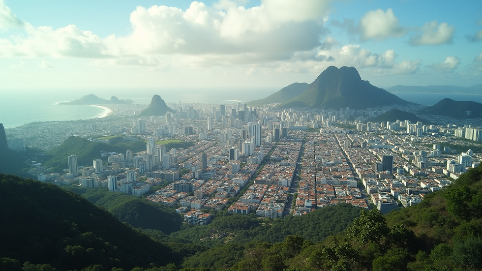 Vista aérea da região metropolitana do Rio de Janeiro com prédios e ruas