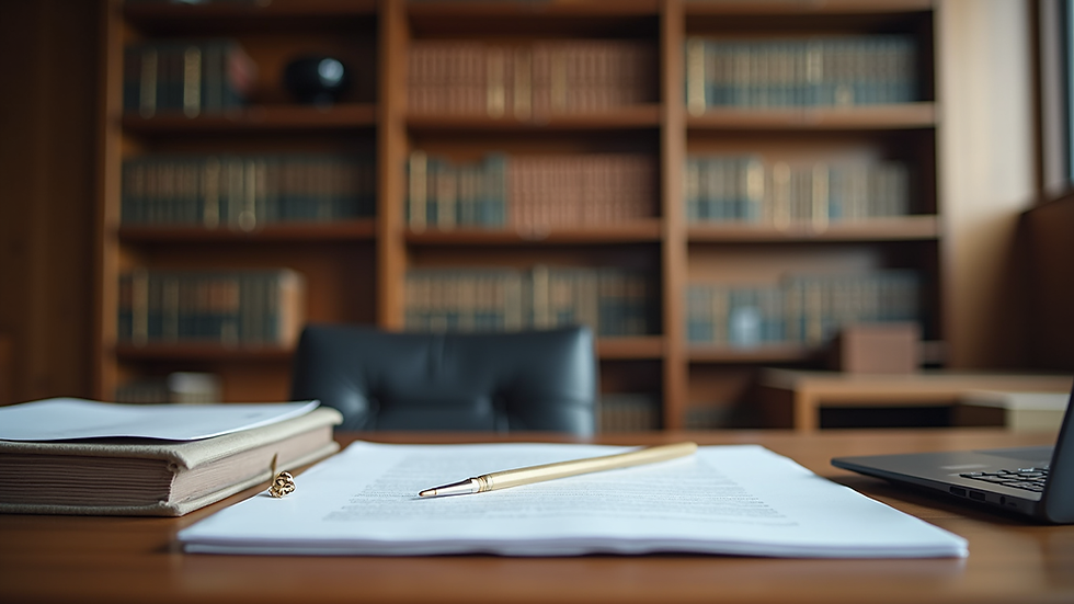 Eye-level view of a legal office with books and documents