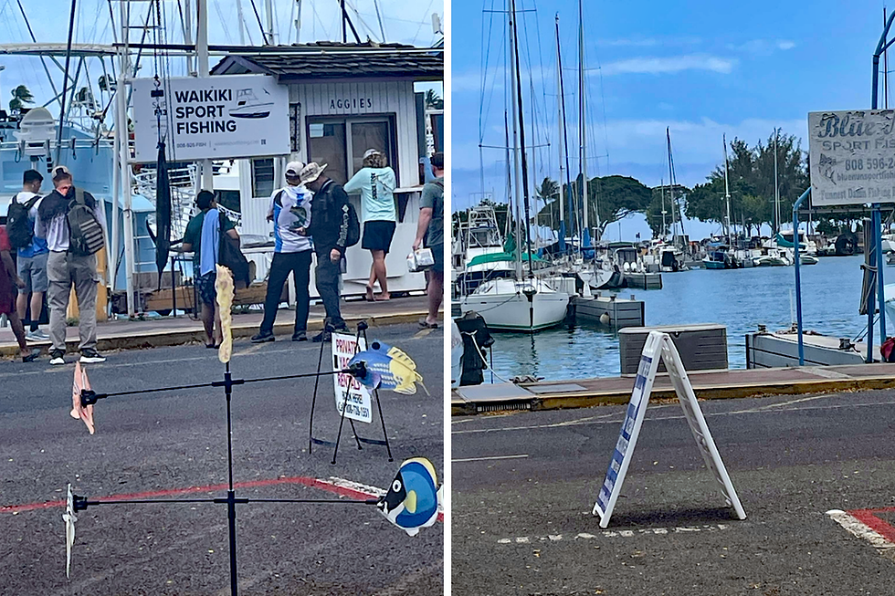 Storefront and boats for Waikiki fishing and snorkeling excursions