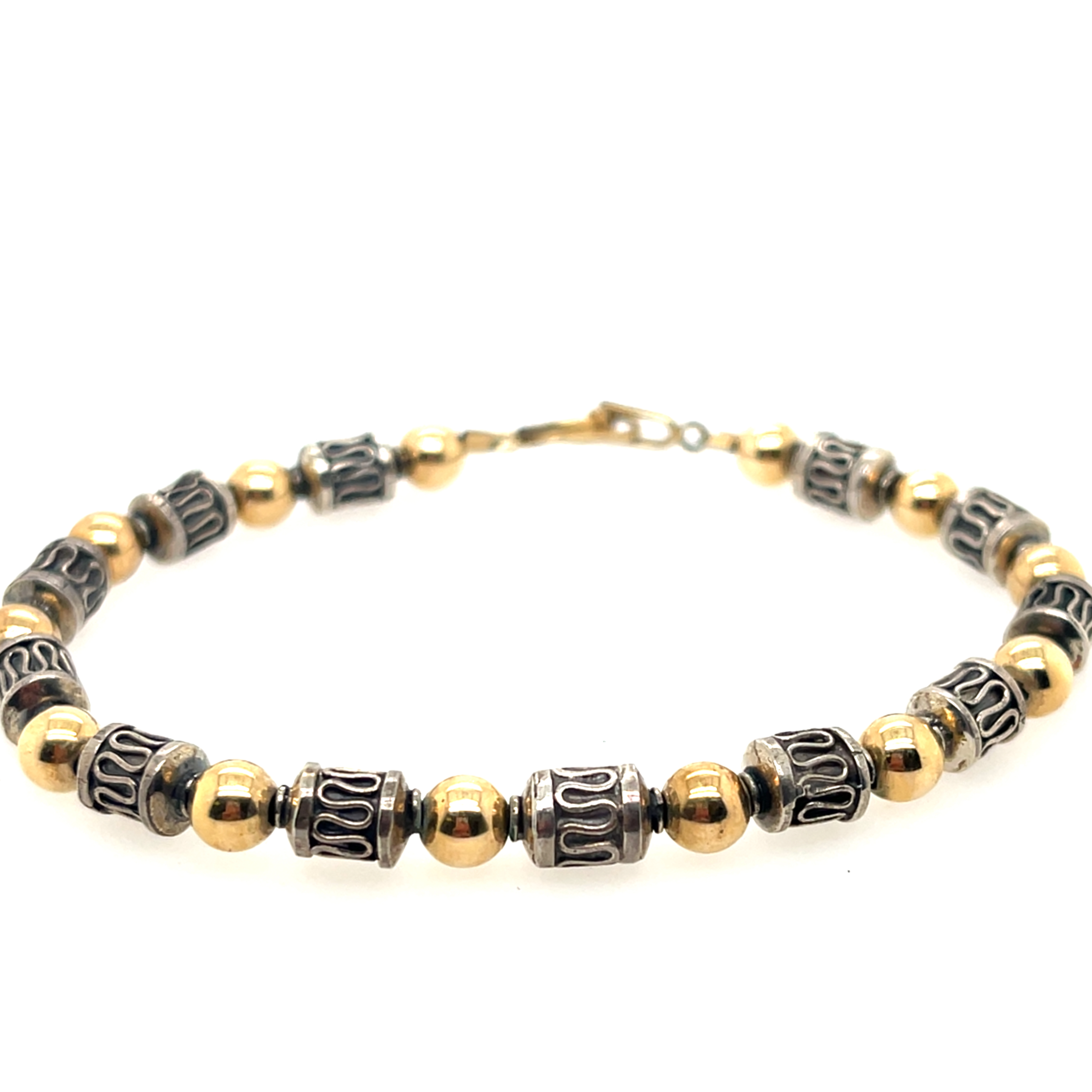 Estate 14kt Yellow Gold and Sterling Silver Bead Style Bracelet