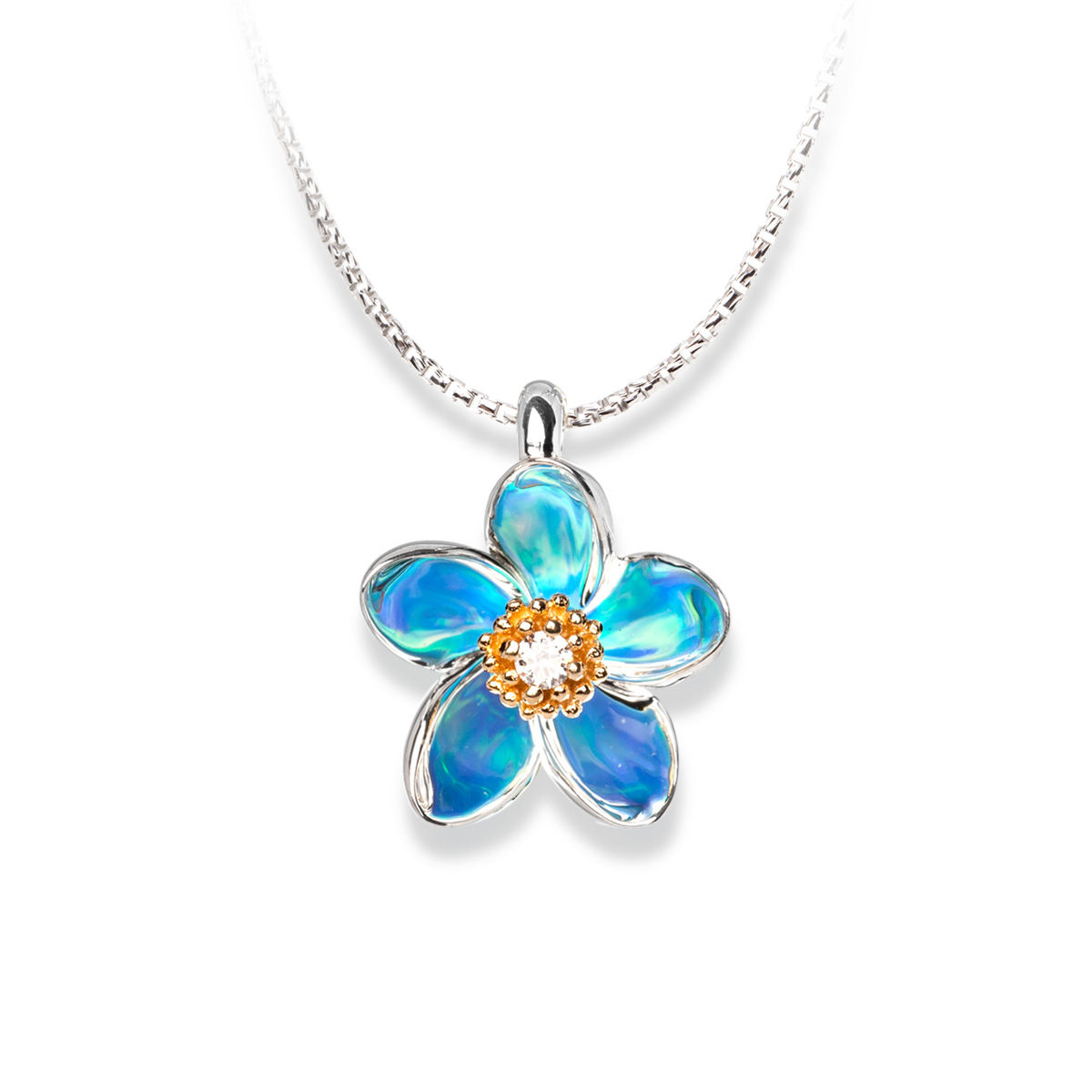 Galatea Sterling Silver and 14kt Yellow Gold "Plumeria" Necklace