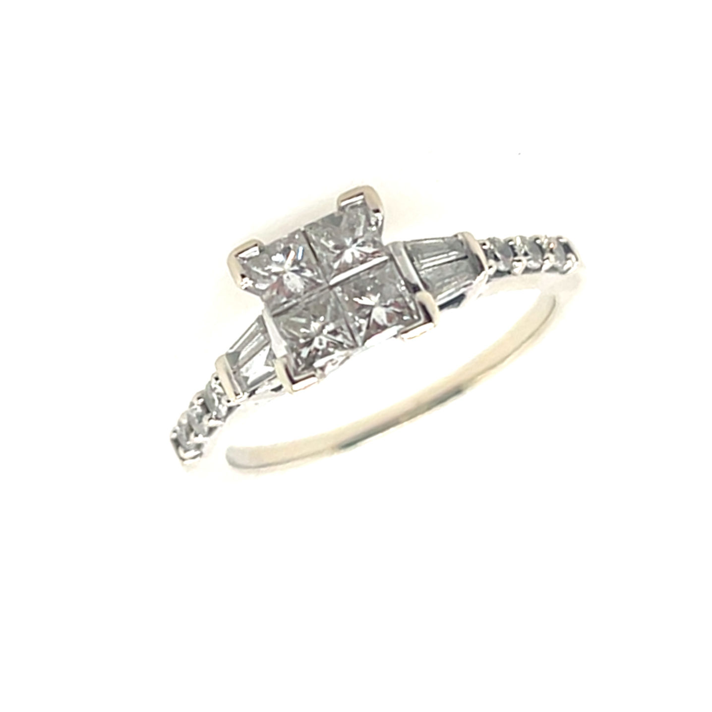Estate 14kt White Gold Engagement Ring with Side Stones