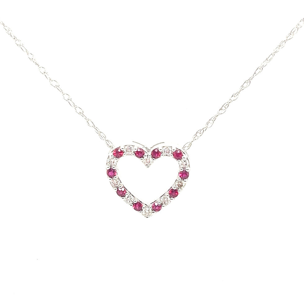 14kt White Gold Ruby Diamond Heart Pendant