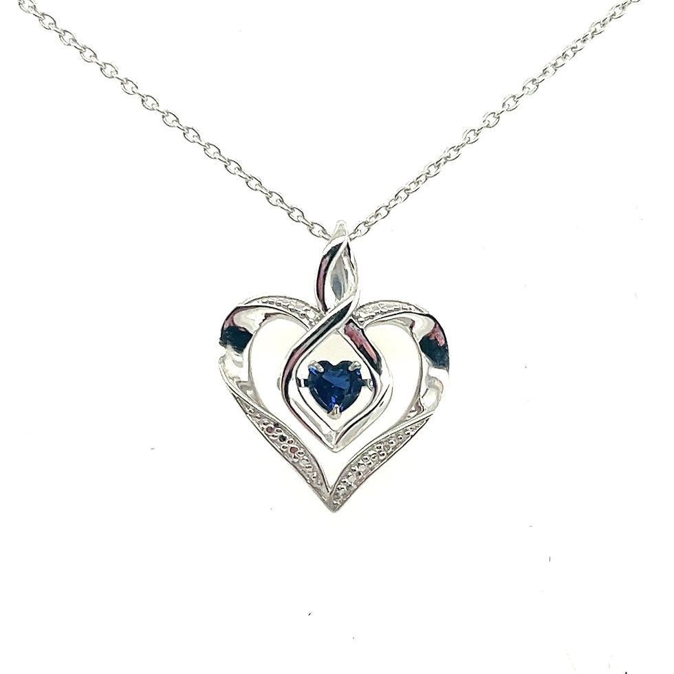 Sterling Silver Diamond Pendant with Created Sapphire