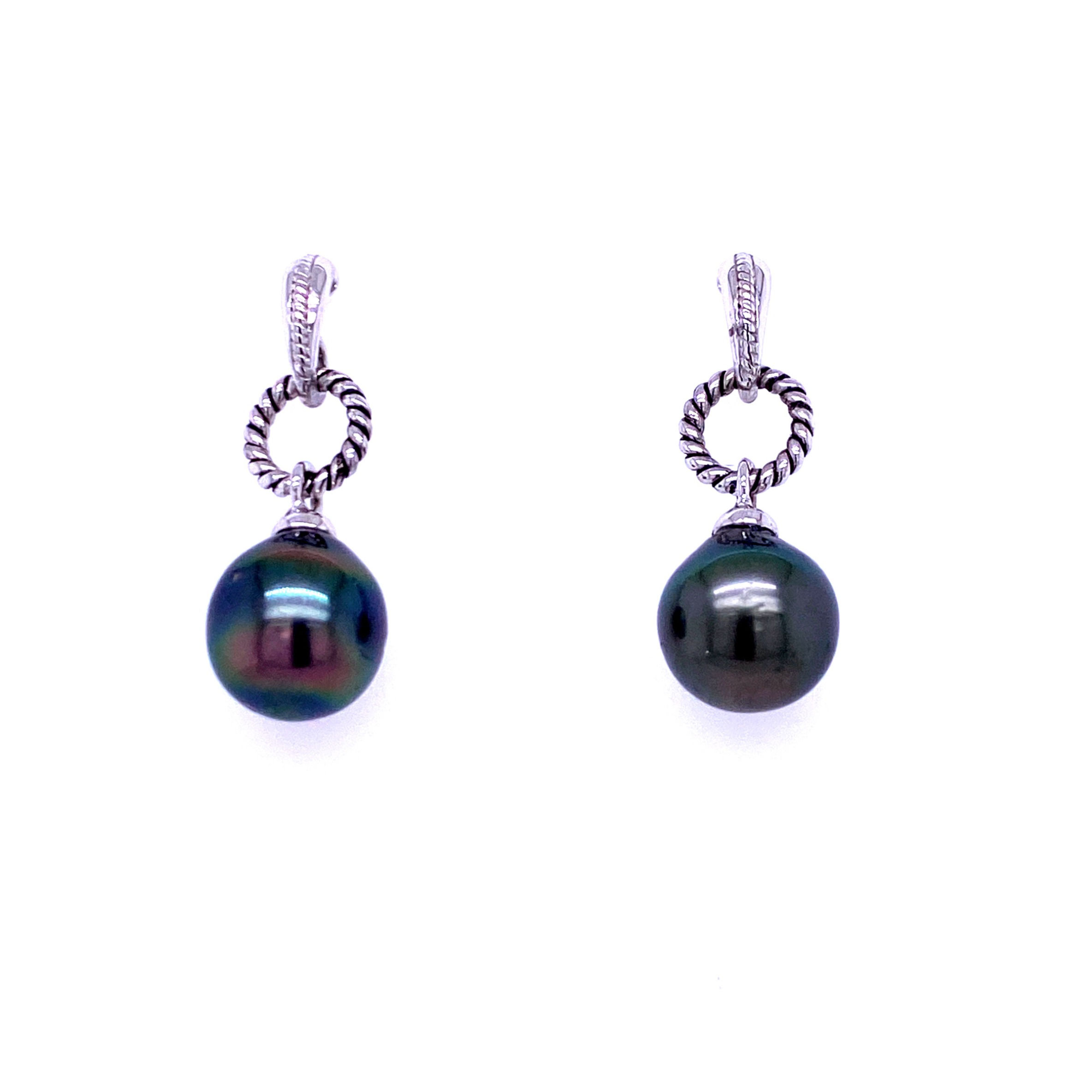 Sterling Silver Cultured Tahitian Pearl Dangle Earrings