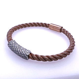Sterling Silver/Stainless CZ Rose Color Wire Bracelet