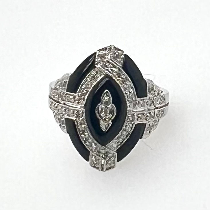 14kt Black Onyx and Diamond Estate Ring