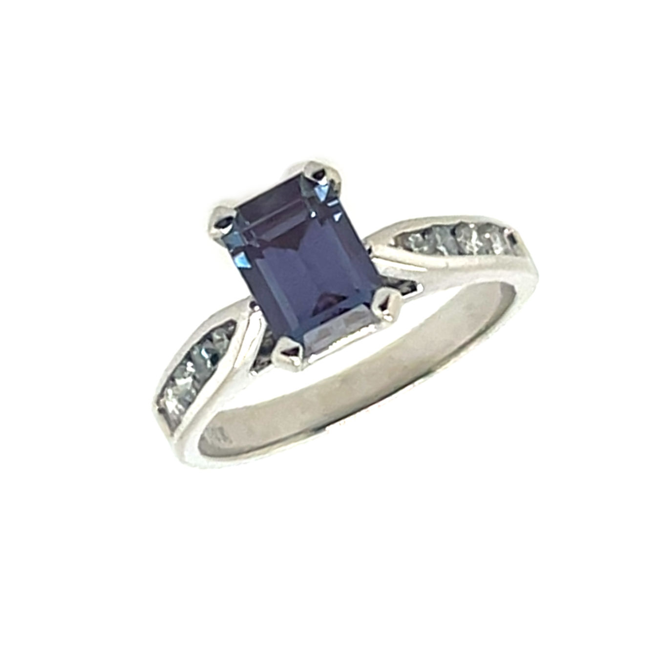 Estate 14kt White Gold Synthetic Alexandrite and Diamond Ring