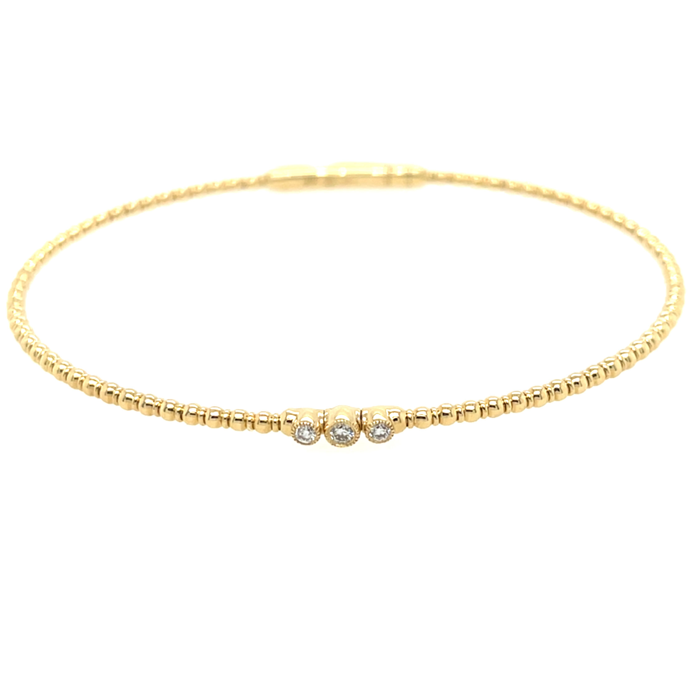 14kt Yellow Gold 3 Stone Diamond Flexible Bangle Bracelet