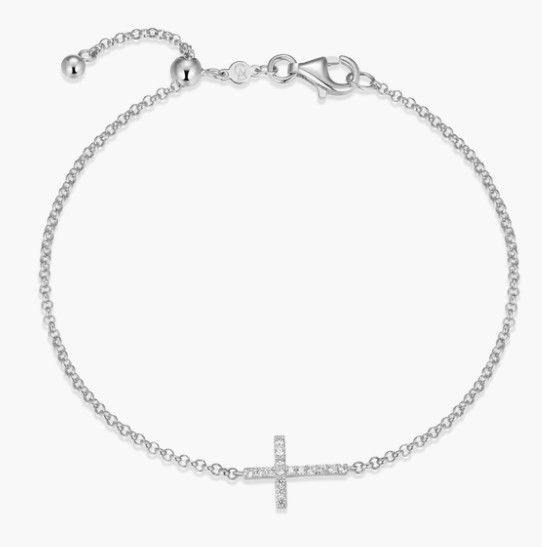 Petite Cross Pendant Bolo Bracelet in Rhodium-Plated Sterling Silver
