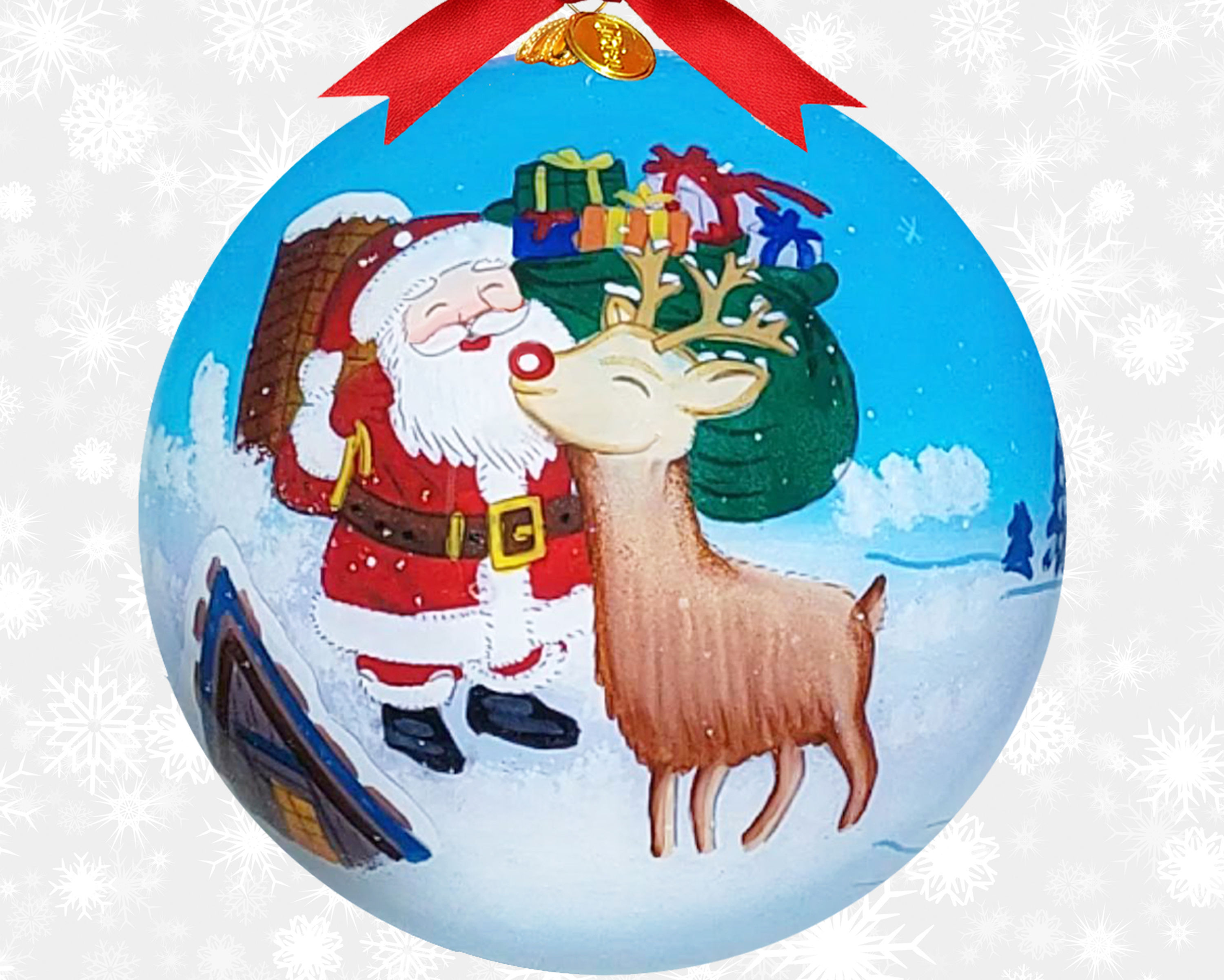 2026 Li Bien Ornaments Santa and Rudolph on the Roof Top
