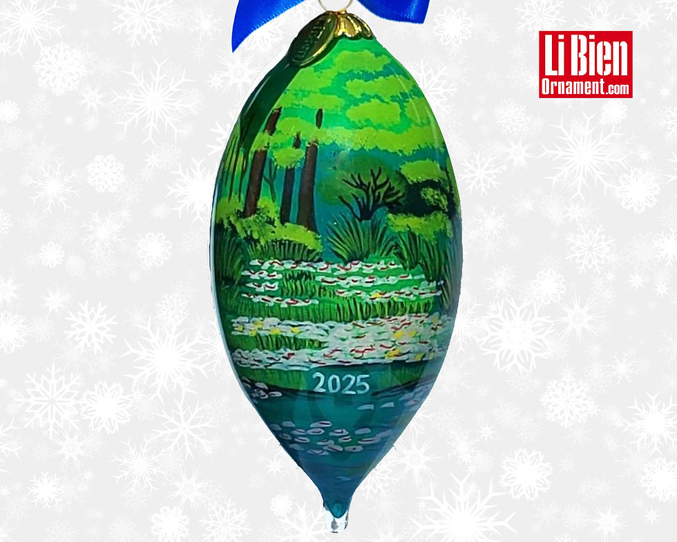 2025 Li Bien Ornaments The Japanese Footbridge Monet hand painted ornament backside with the year 2025 painted