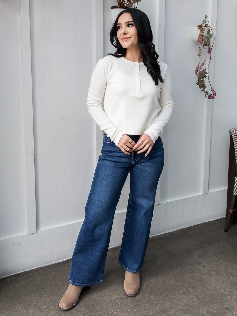 dark wash jeans front view