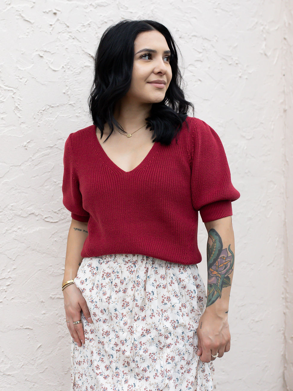 red sweater front view