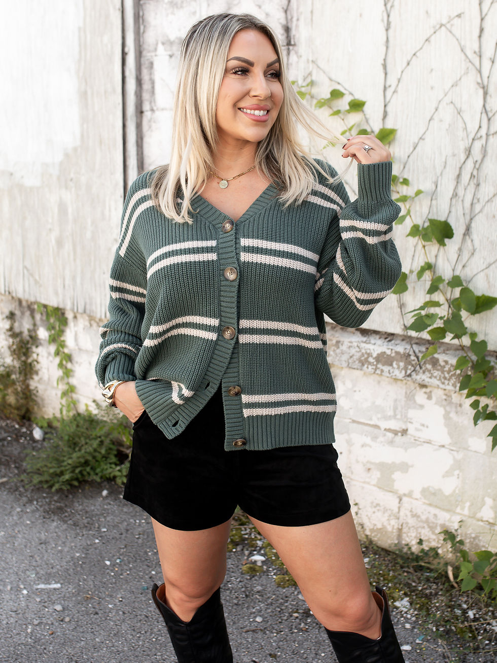 green cardigan front view