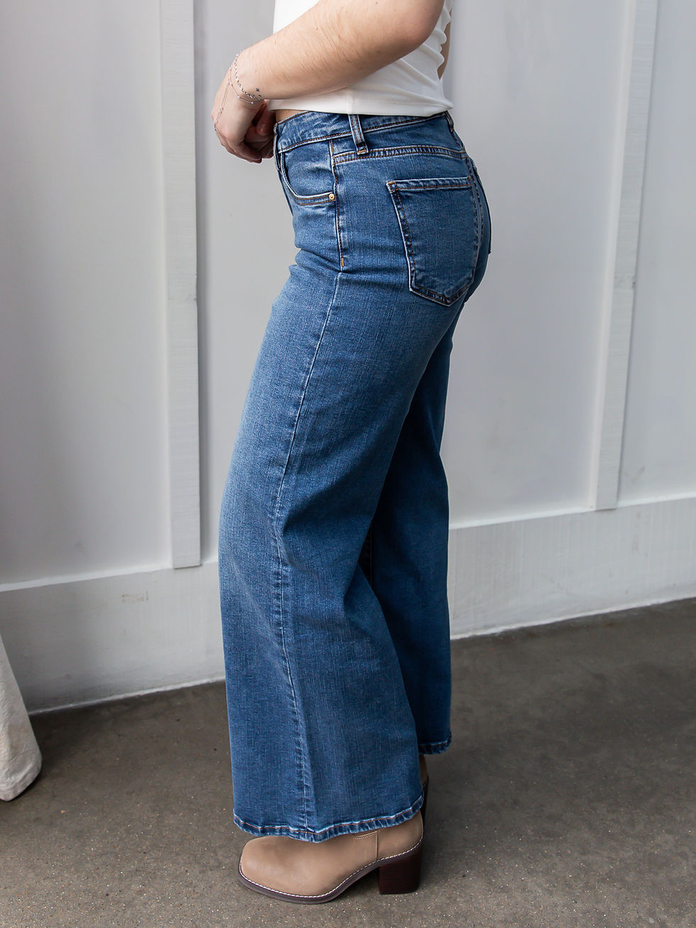 Thumbnail: dark wash jeans side view