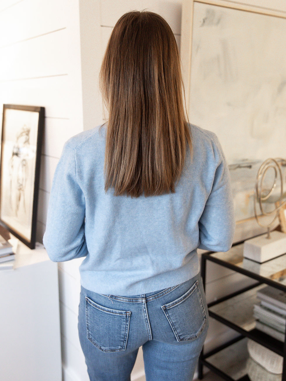 Thumbnail: blue cardigan back view