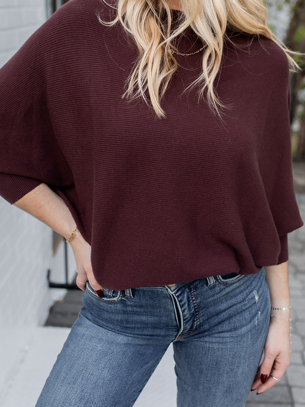 brown sweater detail view