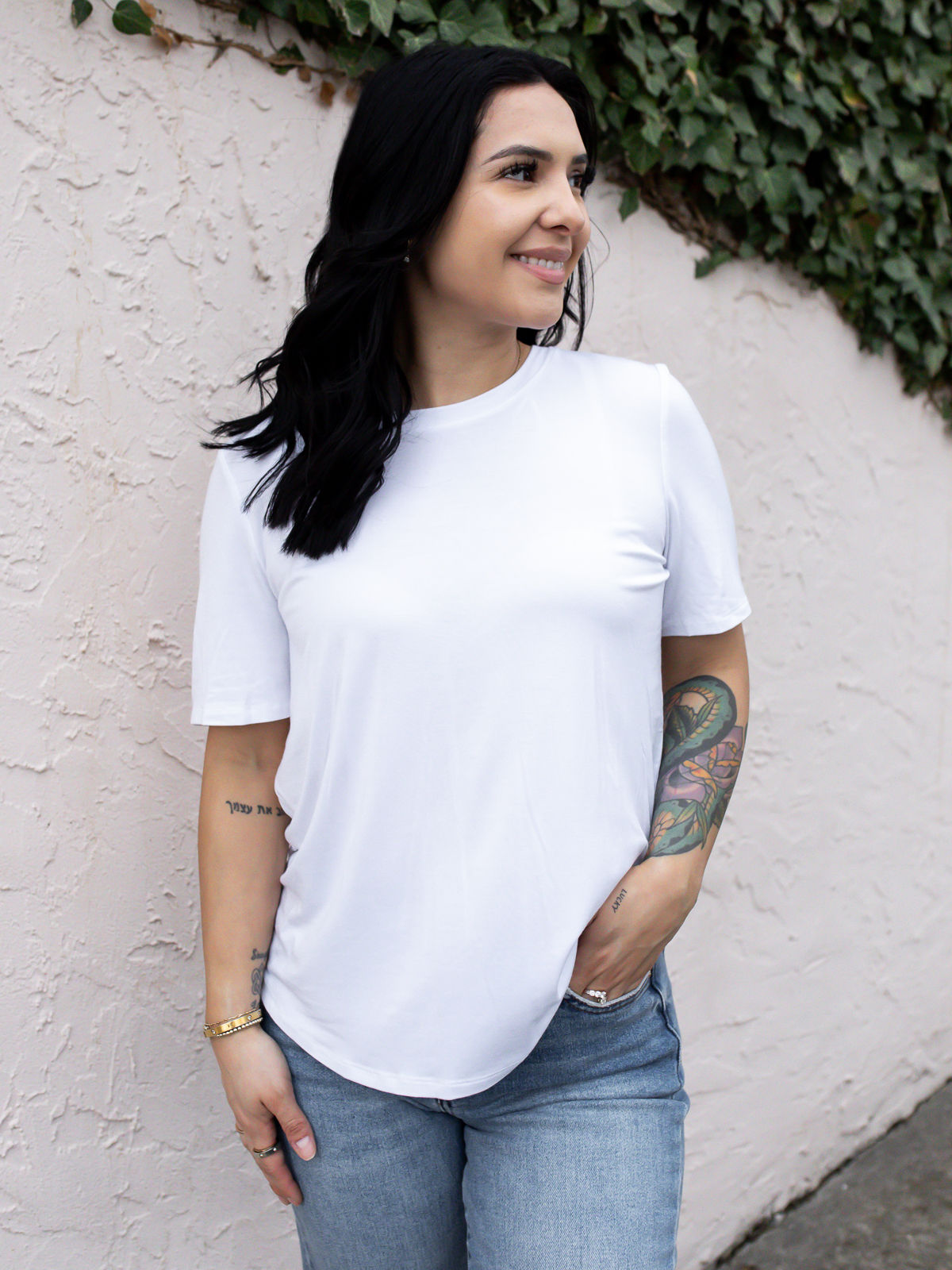 white tee front view