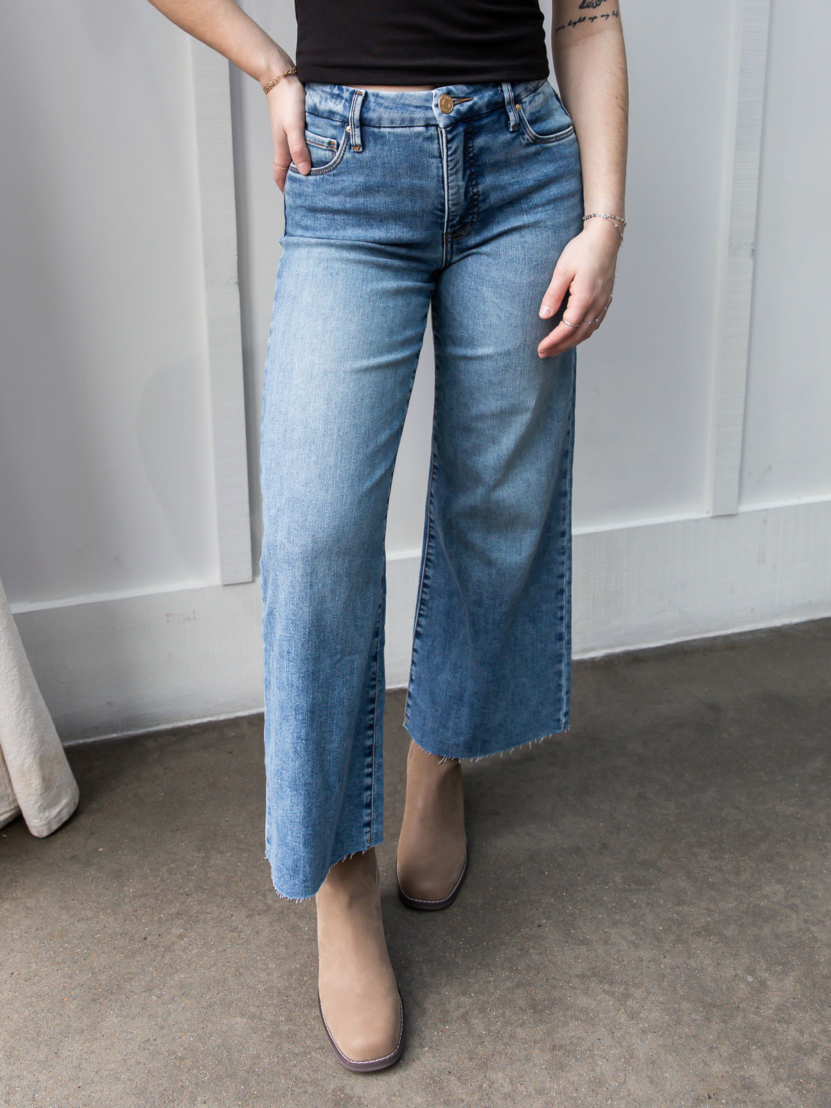 medium wash jeans detail view