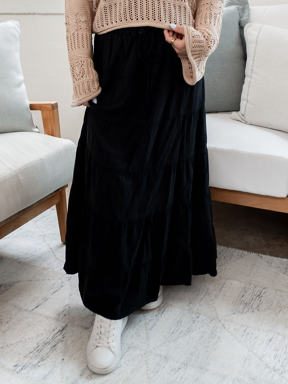 black skirt detail view